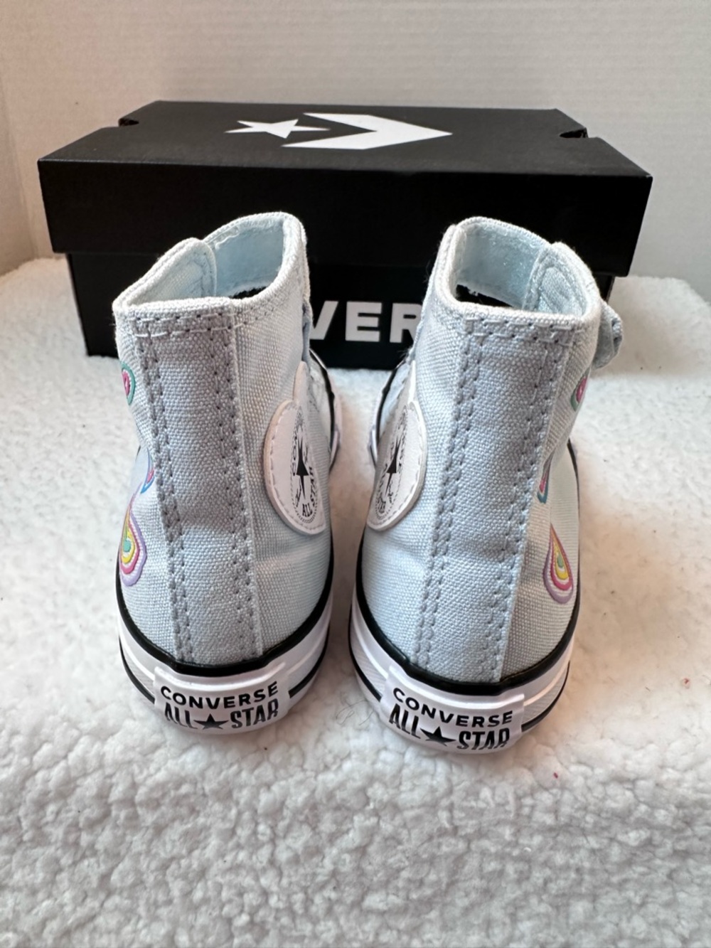 Converse Kids Light Blue High Top Sneakers with Rainbow Heart Accents - Picture 5 of 10